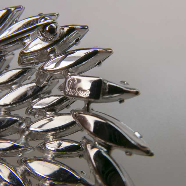 Sherman Three Piece Silver Tone Metal Brooch & Earring Suite