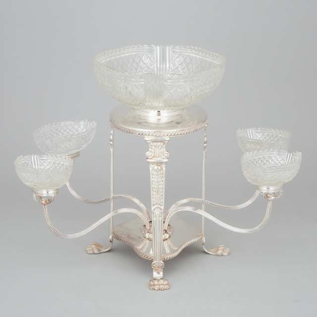 English Silver Plated and Cut Glass Centrepiece, 20th century