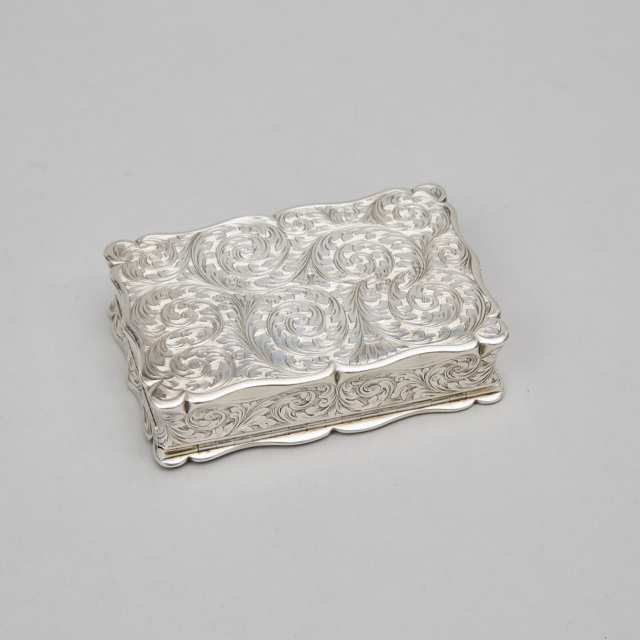 Victorian Silver Shaped Rectangular Table Snuff Box, Edward Smith, Birmingham, 1851