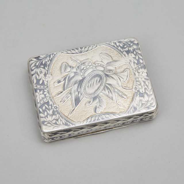 Russian Engraved and Nielloed Silver Rectangular Snuff Box, Moscow, 1824