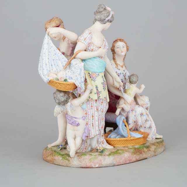'Meissen' Large Figure Group of Venus with Cupids and Attendants, 19th century