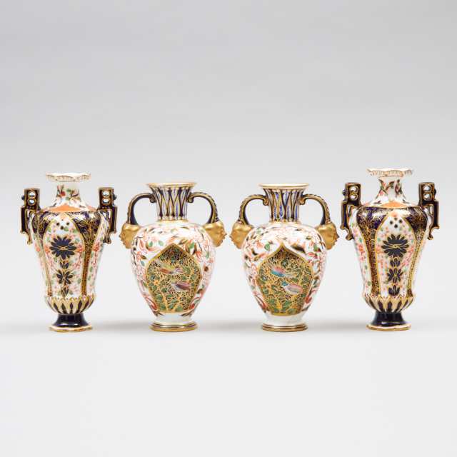Two Pairs of Derby Crown Porcelain Co. Japan Pattern Two-Handled Vases, c.1885