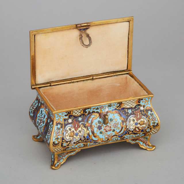 Small French Champlevé Enamelled Jewellery Casket, c.1870