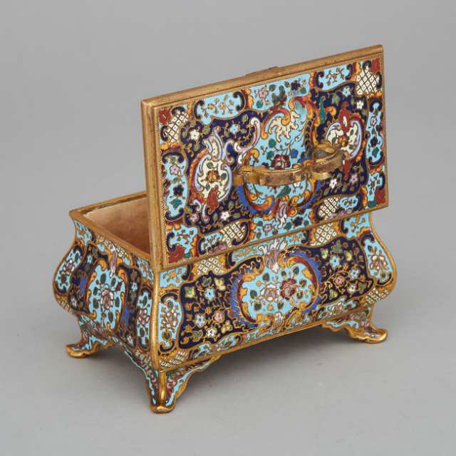 Small French Champlevé Enamelled Jewellery Casket, c.1870