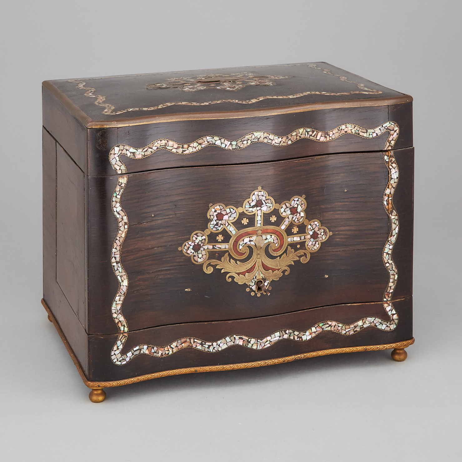 Napoleon III Abalone and Brass Inlaid Rosewood Cave à Liqueur, c.1870