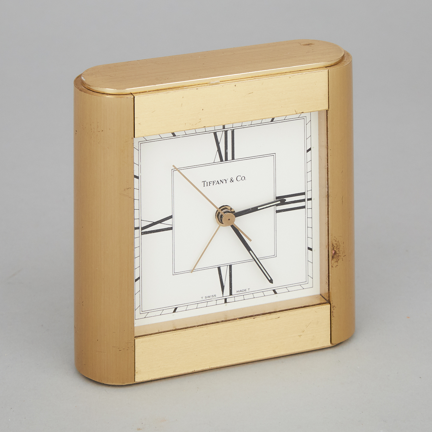Tiffany & Co. Swiss Lacquered Brass Alarm Clock, late 20th century