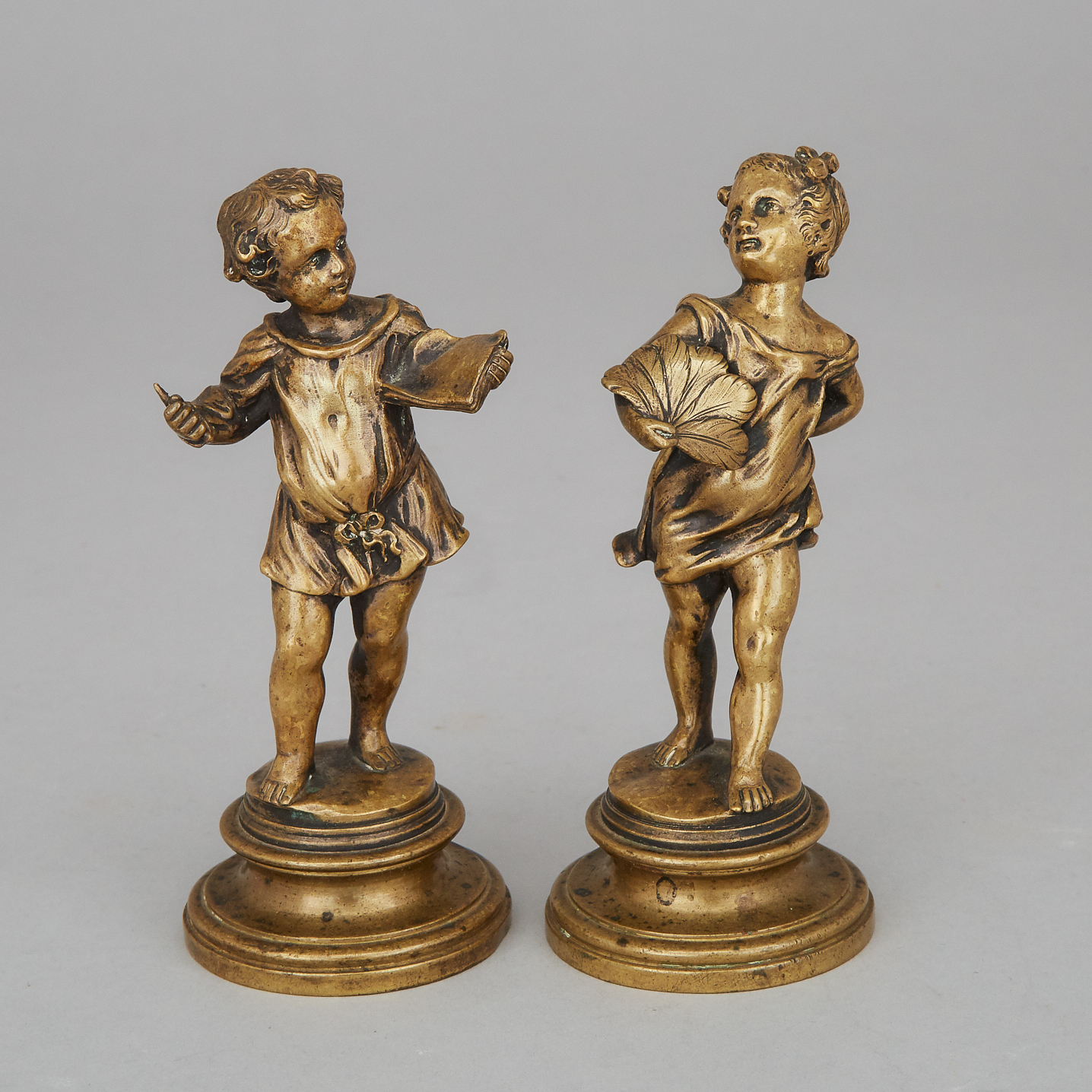 Pair of Small French Gilt Bronze Figures of Child Muses, 19th century