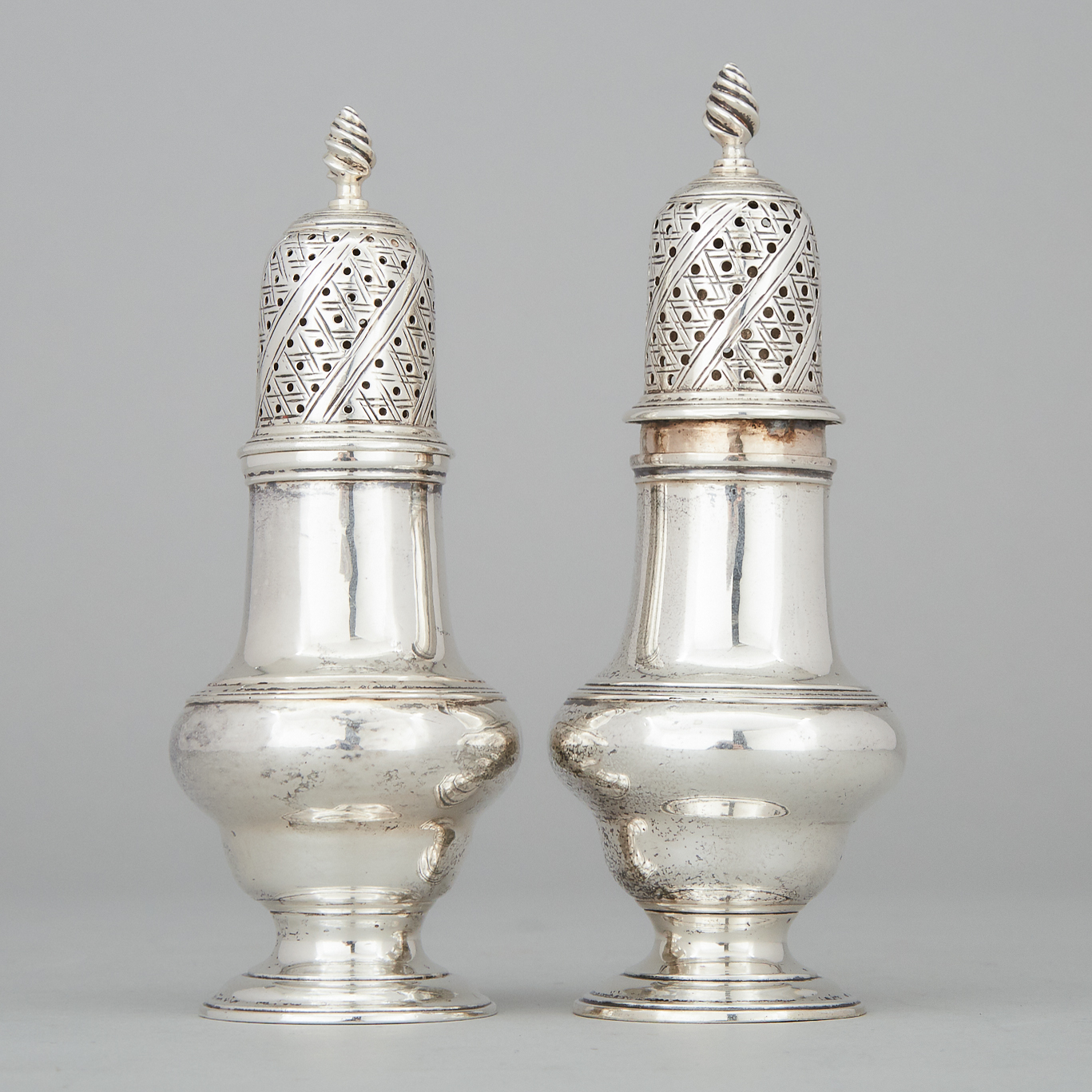 Pair of George III Silver Baluster Casters, London, 1766