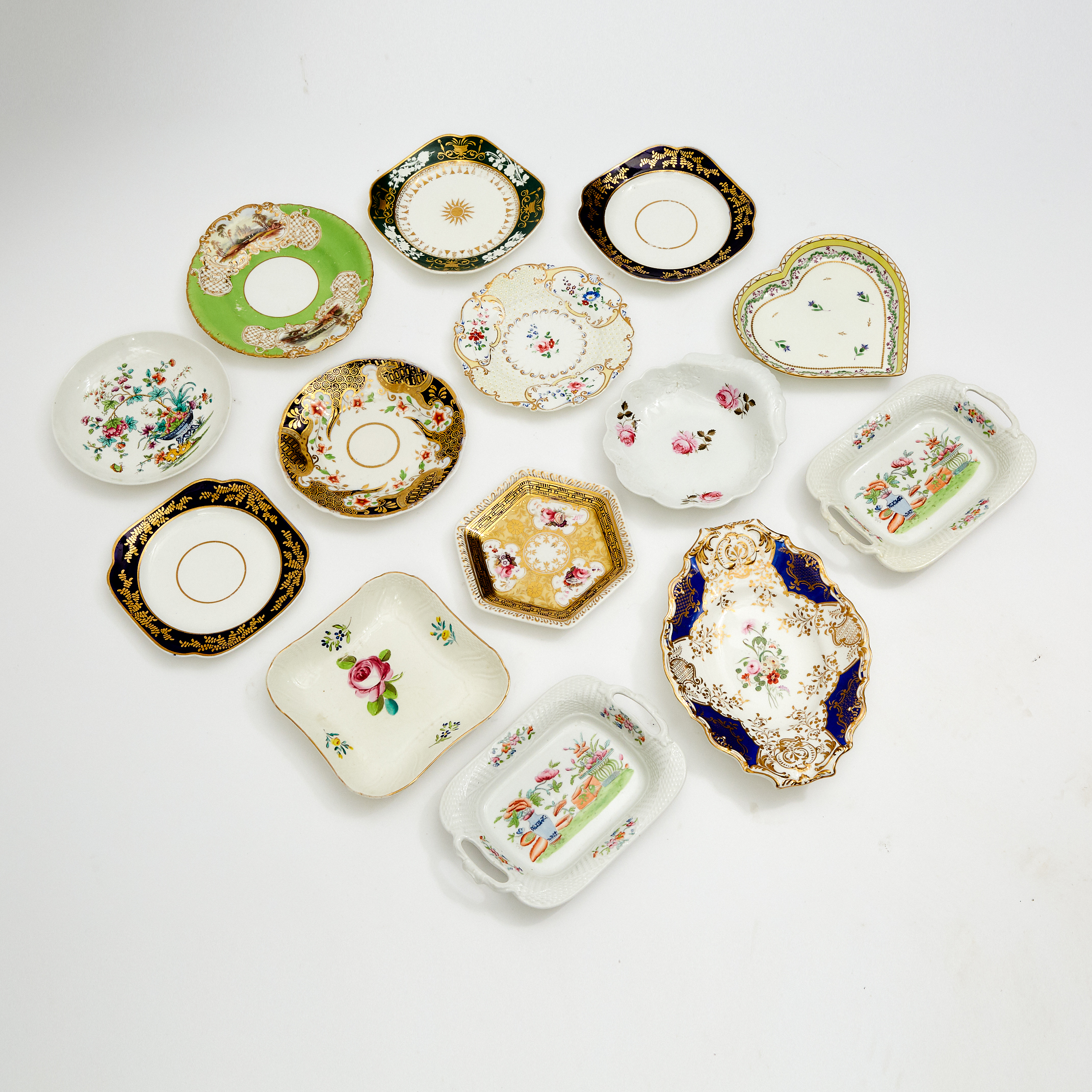 Fourteen Various English Porcelain Serving Dishes, 19th century