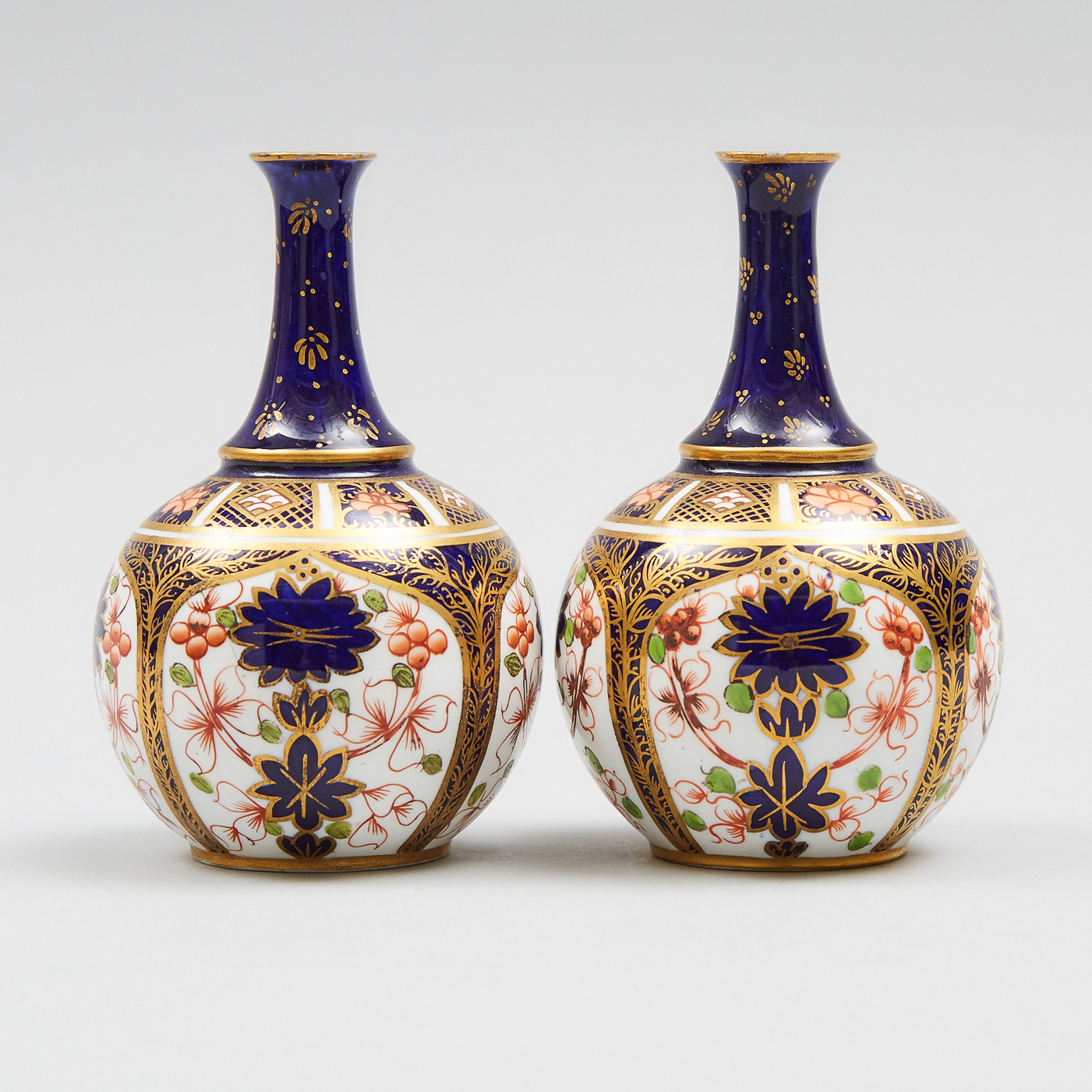 Pair of Royal Crown Derby 'Imari' (1128) Pattern Small Vases, 1900