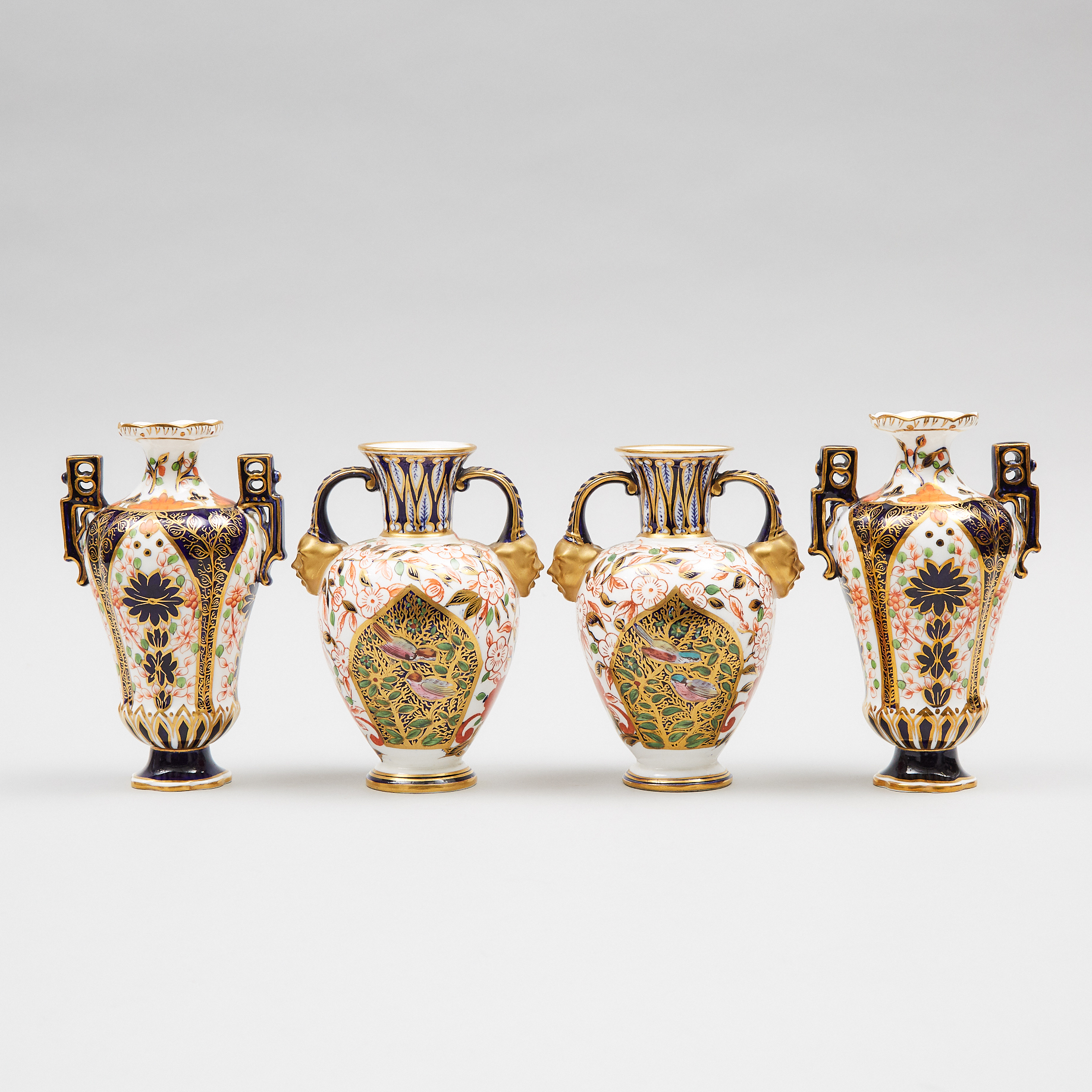 Two Pairs of Derby Crown Porcelain Co. Japan Pattern Two-Handled Vases, c.1885