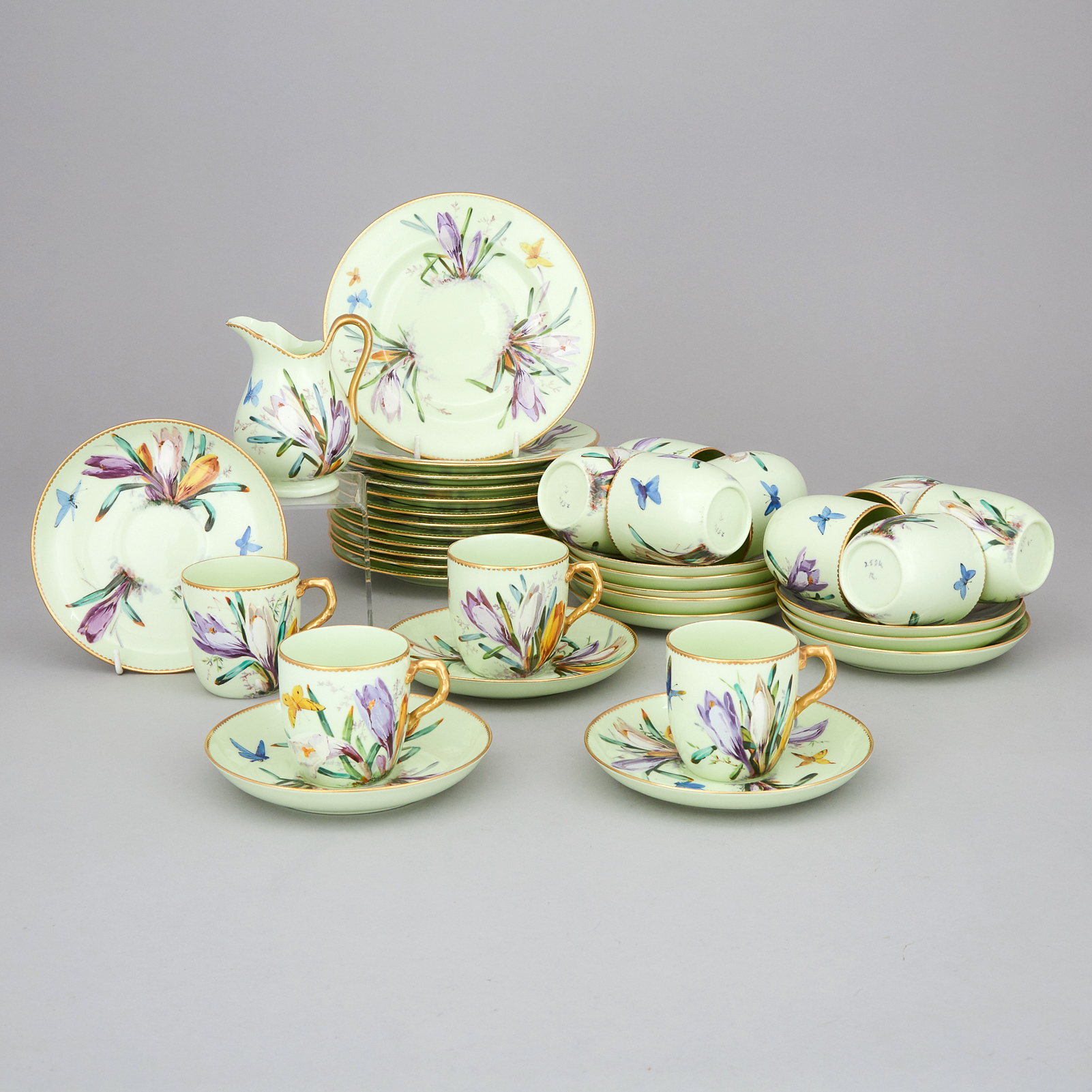Brownfield Floral Enameled and Painted Tea Service, c.1870