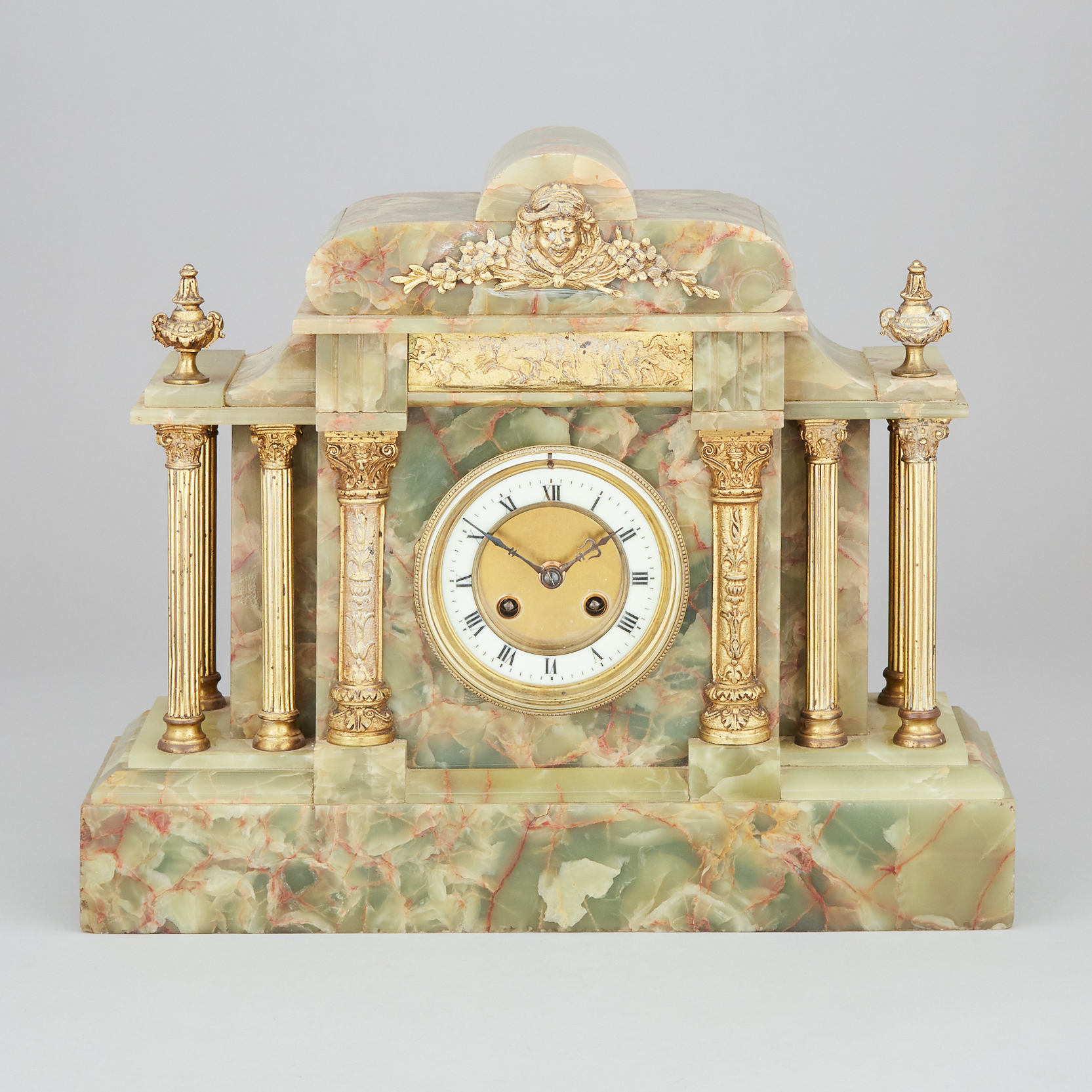 French Ormolu Mounted Green Onyx Mantle Clock, late 19th century