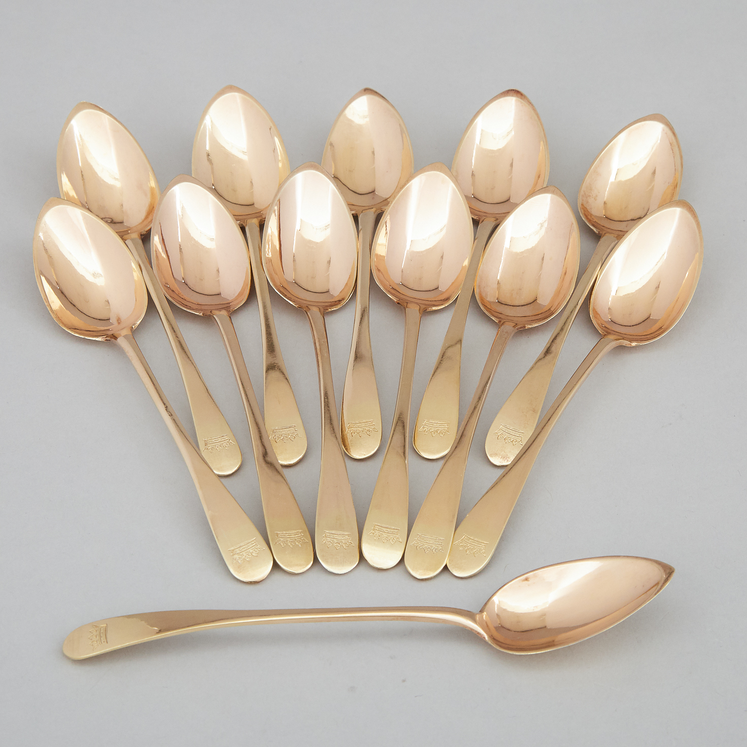 Set of Twelve French Silver-Gilt Tea Spoons, François-Dominique Naudin, Paris, c.1797-1809
