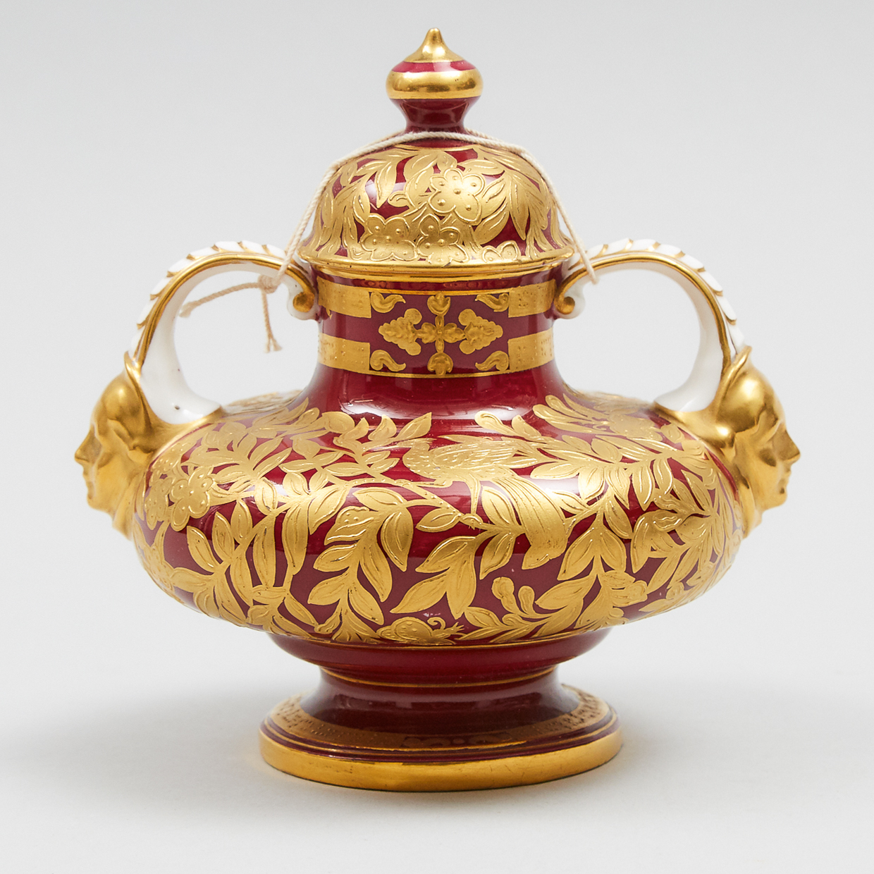 Derby Crown Porcelain Co. Red and Gilt Decorated Two-Handled Vase and Cover, 1886