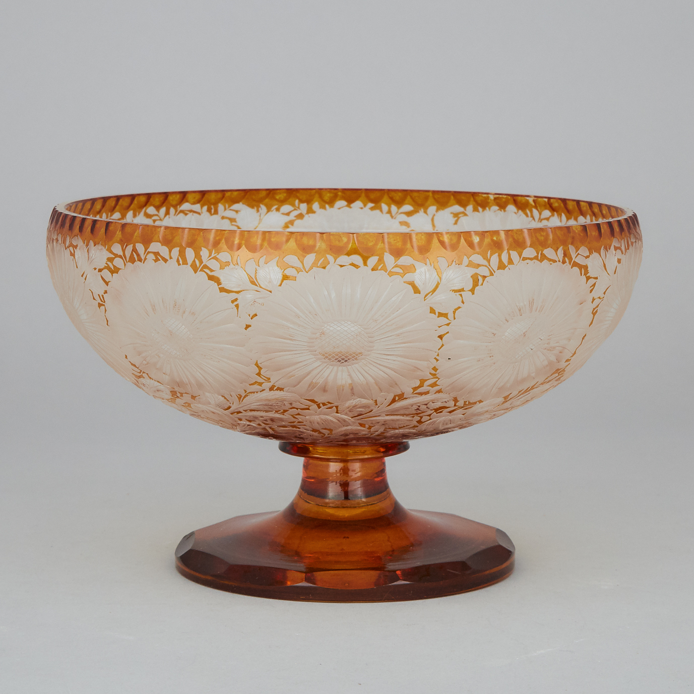 Bohemian Amber Overlaid and Cut Glass Pedestal Footed Comport, c.1900