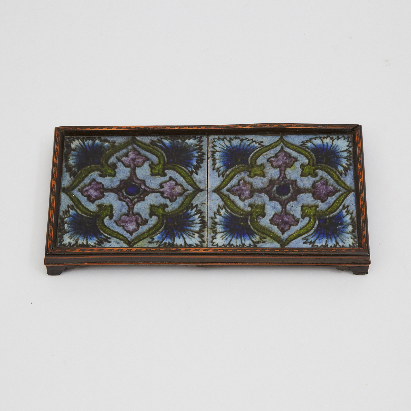 English Pottery Two-Tile Trivet, possibly William de Morgan, late 19th century