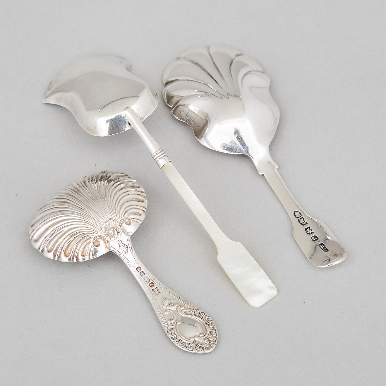 Three Georgian and Victorian Silver Caddy Spoons, Cocks & Bettridge, Birmingham, 1811, William Welch, Exeter, 1833 and Martin Hall & Co., Sheffield, 1861