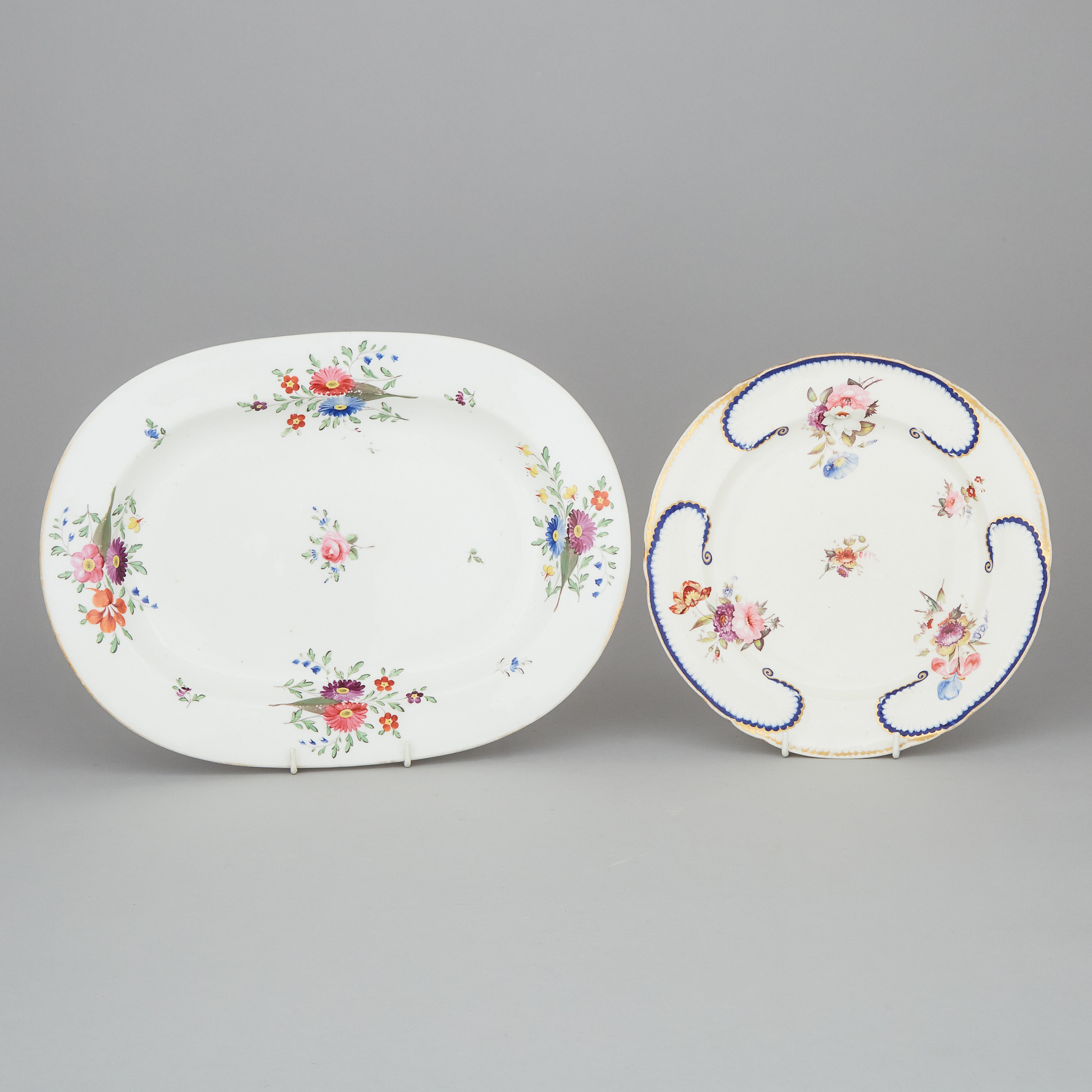 Derby Oval Platter and Plate, early 19th century