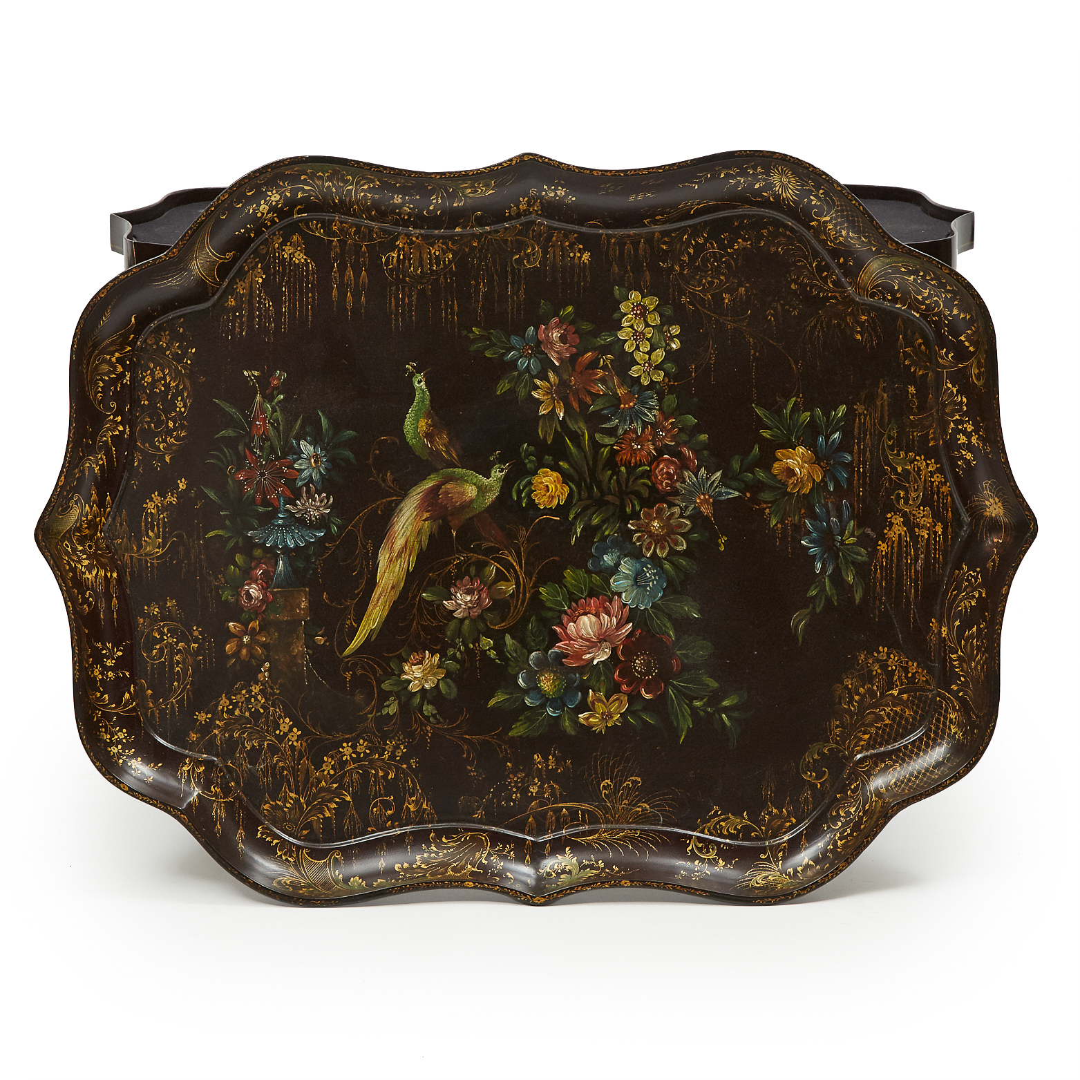 English Victorian Papier Maché Tea Tray on Stand, c.1840 and later