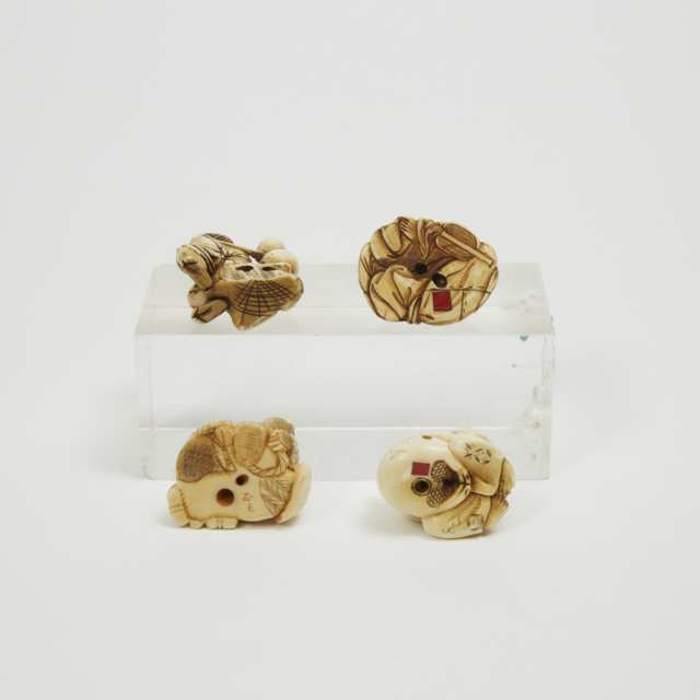 A Group of Four Ivory Figural Netsuke, Late 19th/Early 20th Century