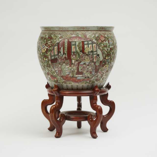 An Enamel Porcelain Jardiniere with Stand