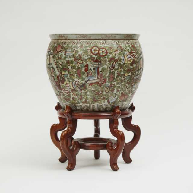 An Enamel Porcelain Jardiniere with Stand