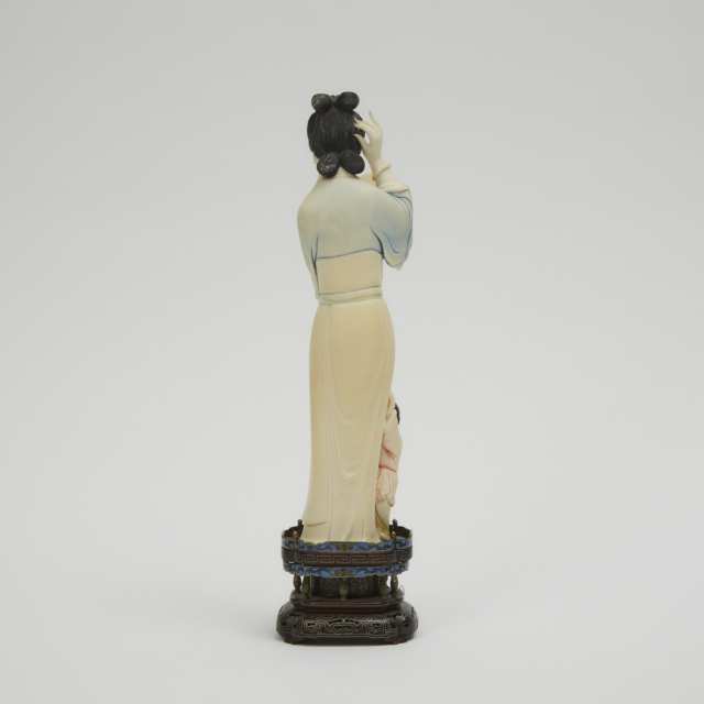 A Chinese Polychrome Ivory Figure of a Lady and Child, Circa 1940