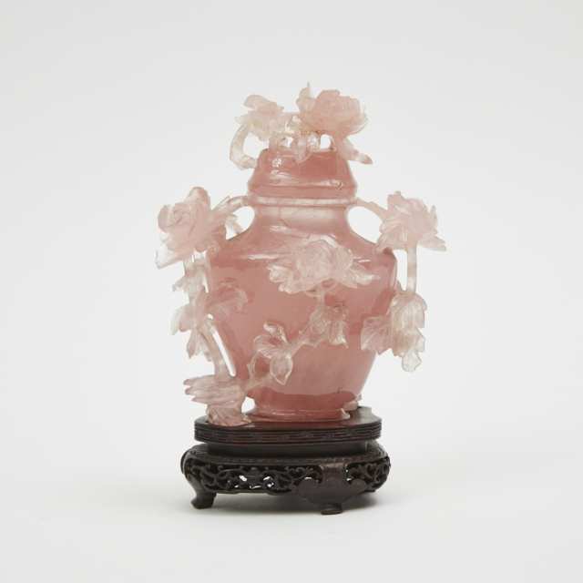 A Chinese Rose Quartz Carved Vase