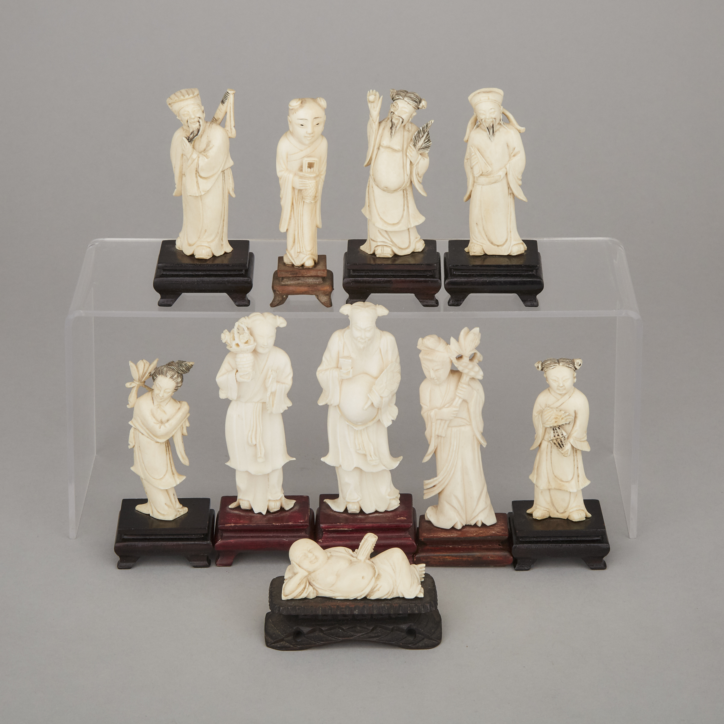 A Group of Ten Ivory Carved Figures of Immortals, Early 20th Century