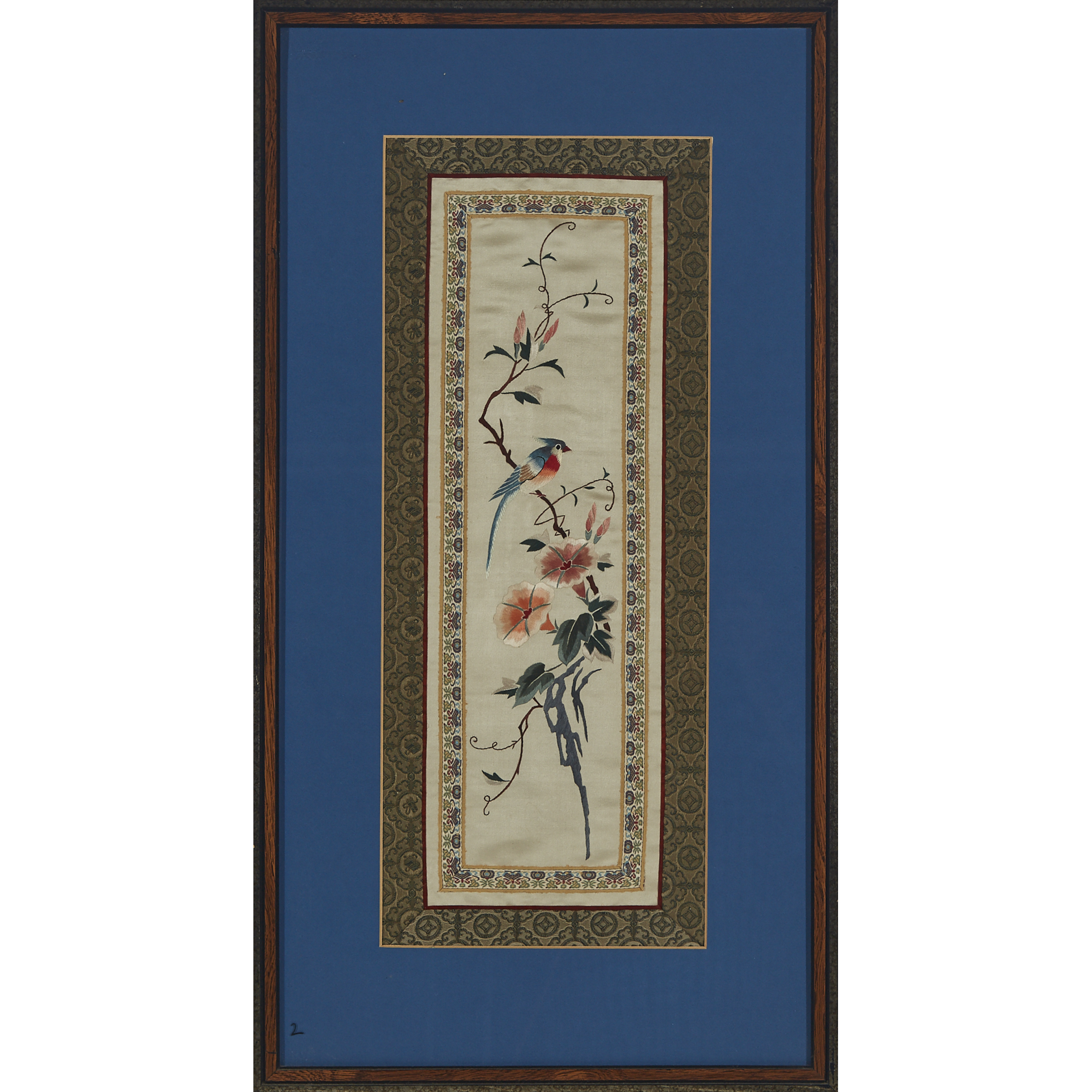 Two Framed Chinese 'Birds and Flowers' Embroidered Panels