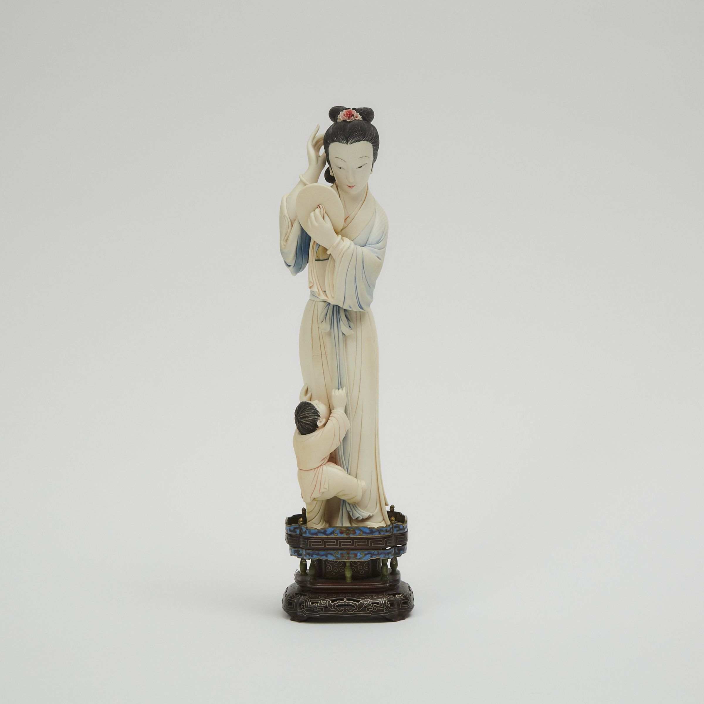 A Chinese Polychrome Ivory Figure of a Lady and Child, Circa 1940