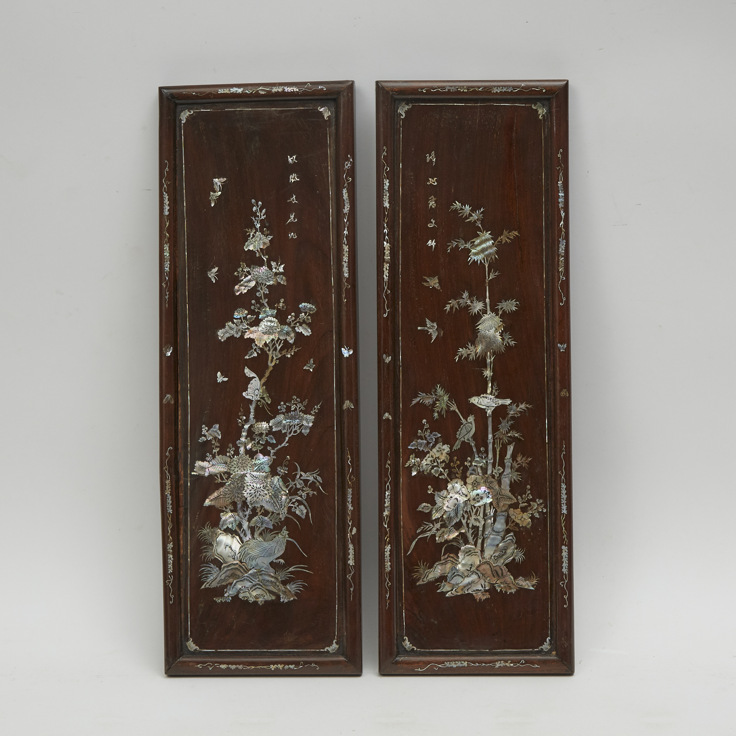 A Pair of Chinese Mother-of-Pearl Inlaid Hanging Panels
