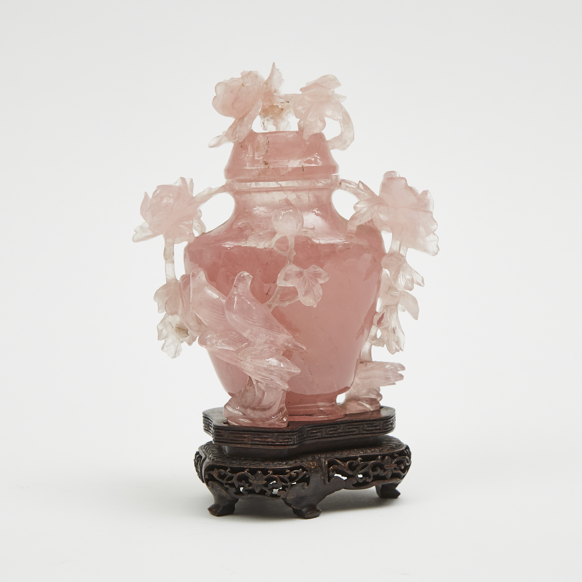 A Chinese Rose Quartz Carved Vase