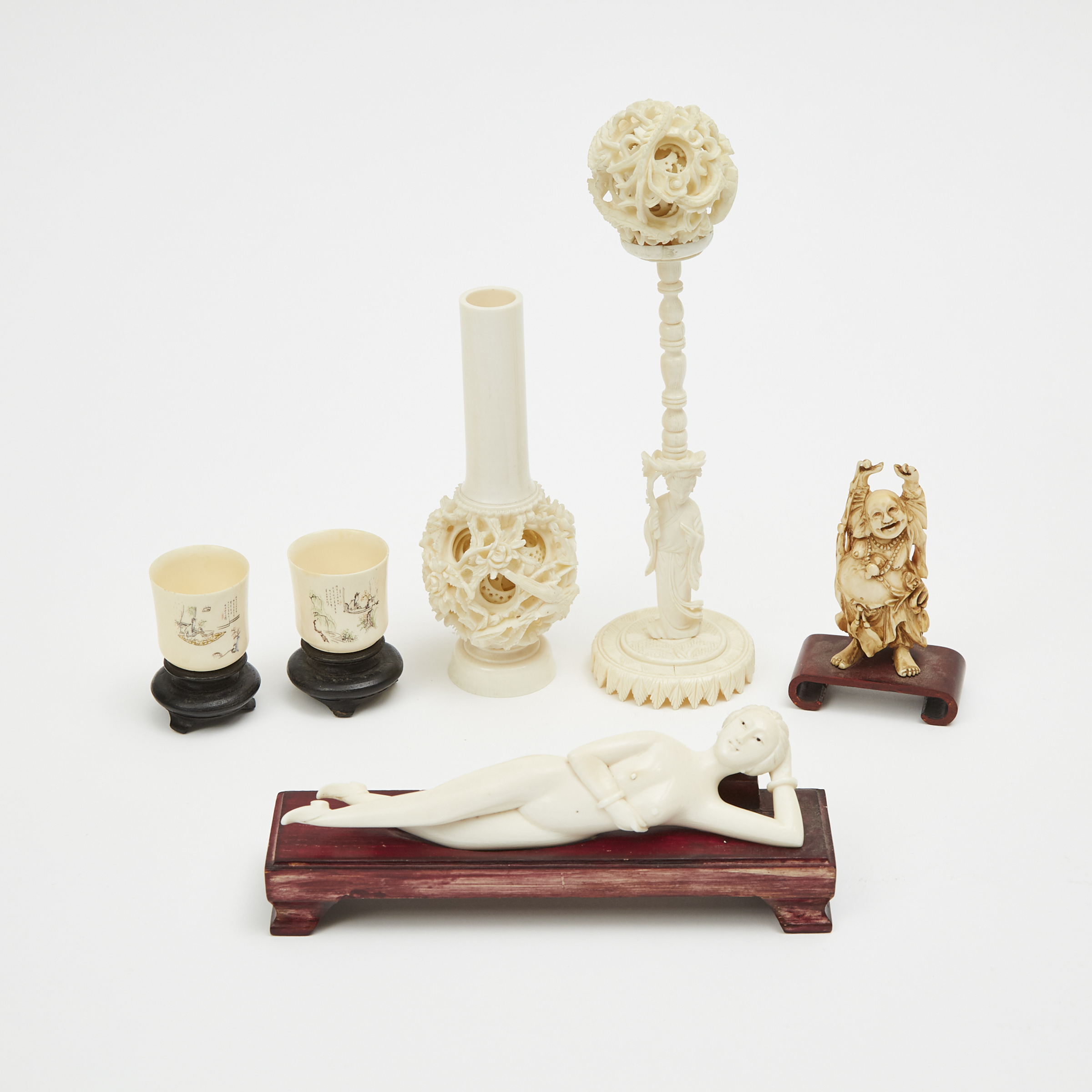 A Group of Six Chinese Ivory Carvings, Early 20th Century