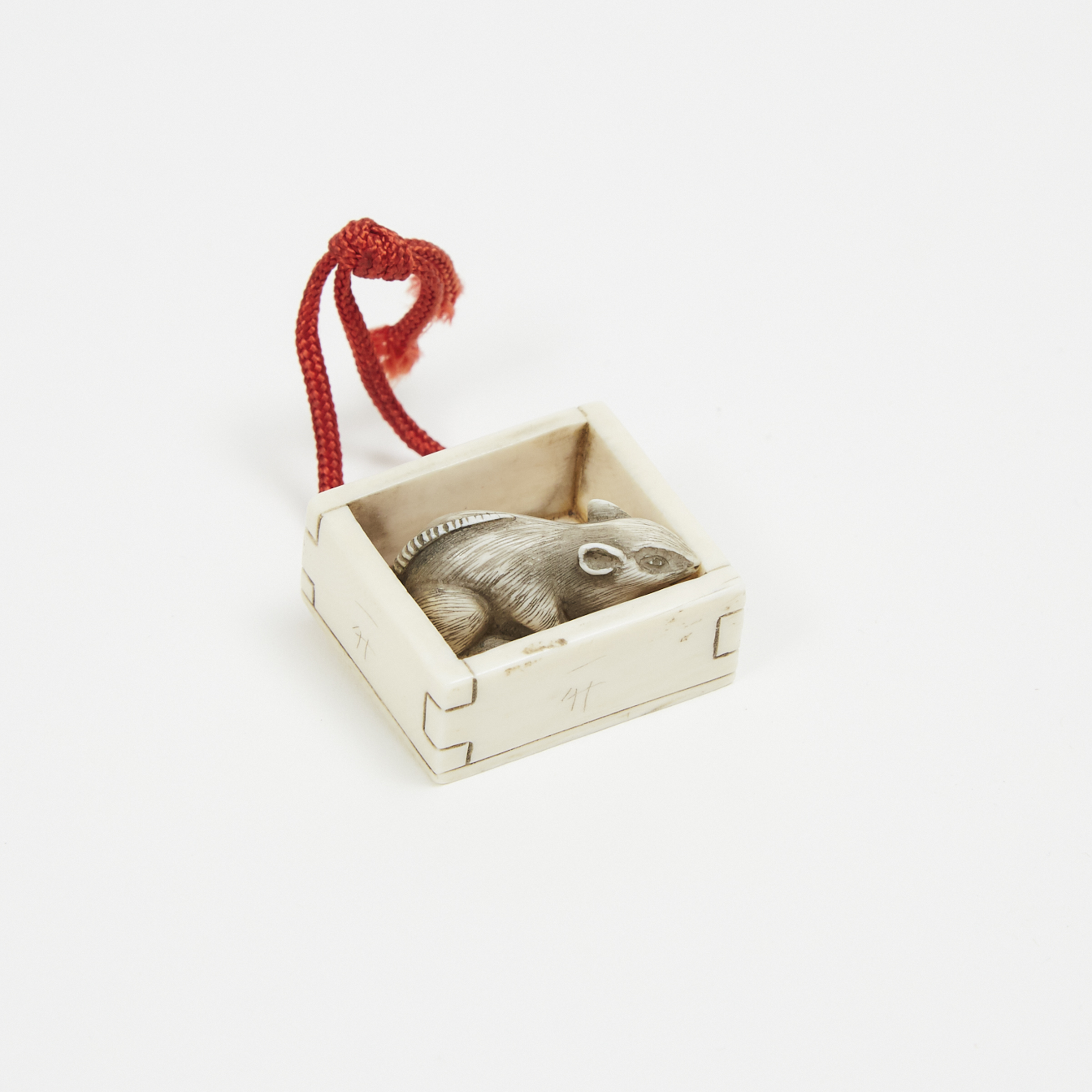 An Ivory Carved Netsuke of a Rat and Box, Signed Tomokazu, 18th Century or Later