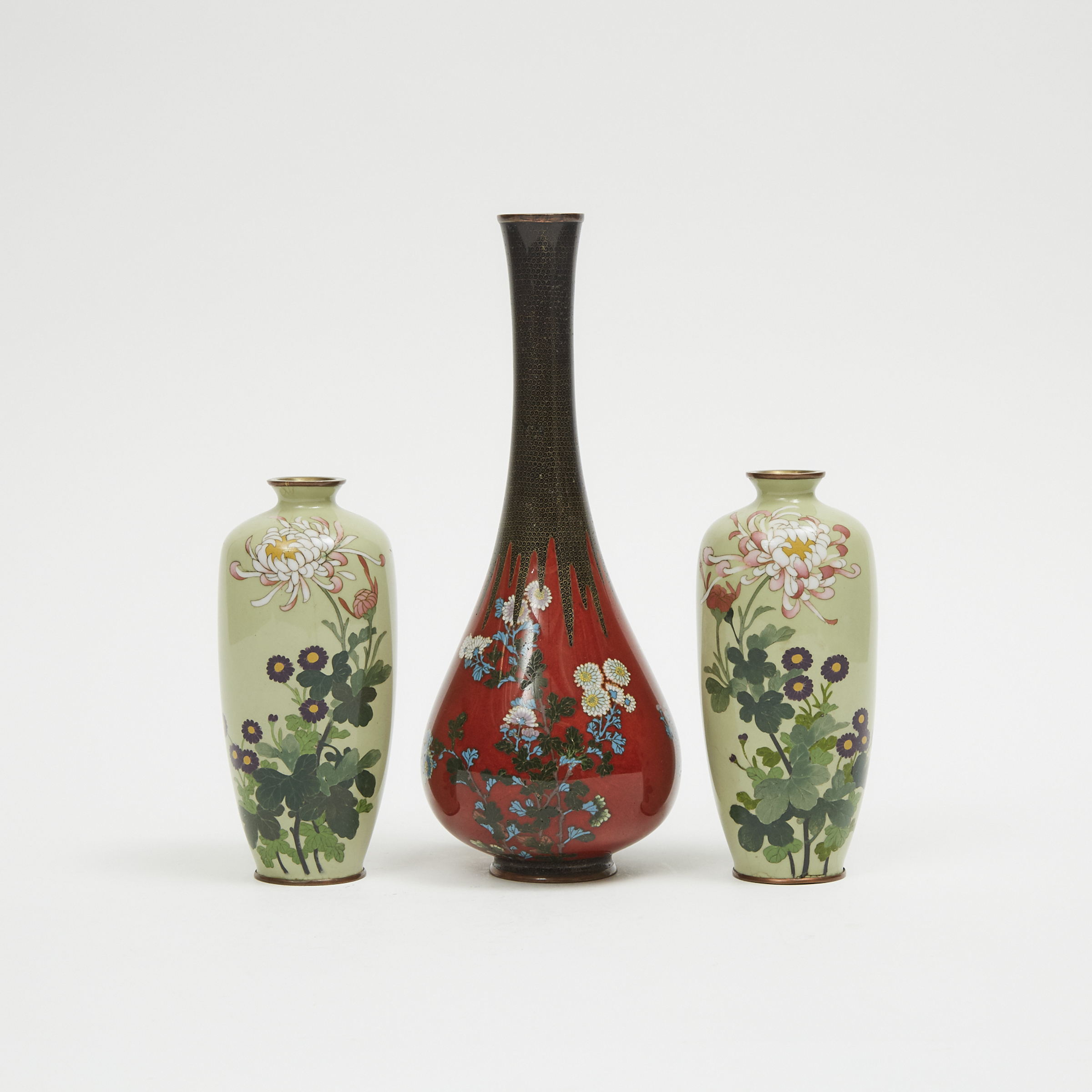 A Group of Three Japanese Cloisonné Vases