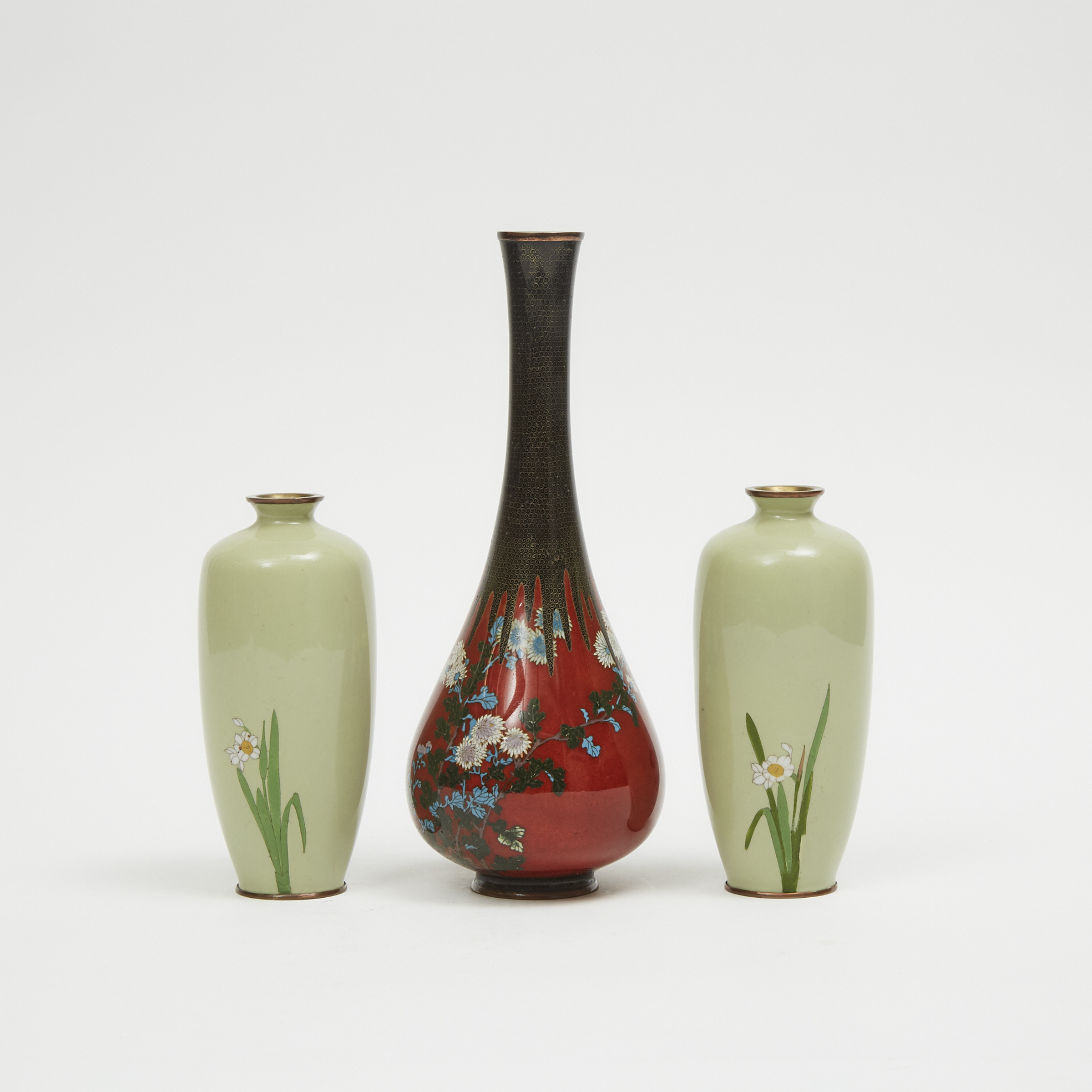 A Group of Three Japanese Cloisonné Vases