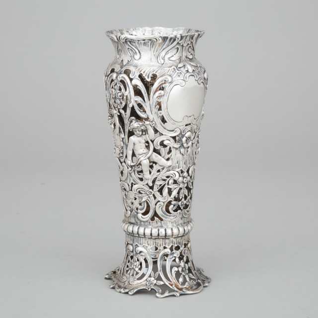 German Silver Openwork Vase, Storck & Sinsheimer, Hanau, c.1900