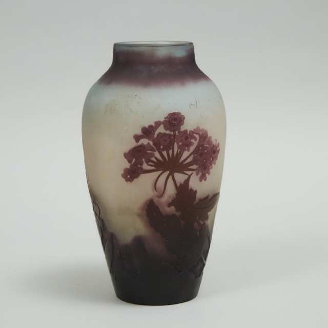 Gallé Cameo Glass Primula or Hydrangea Vase, c.1900