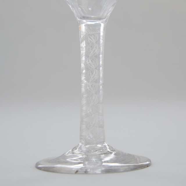 Jacobite Engraved Opaque Twist Stemmed Wine Glass and a Fluted Wine Glass, c.1765