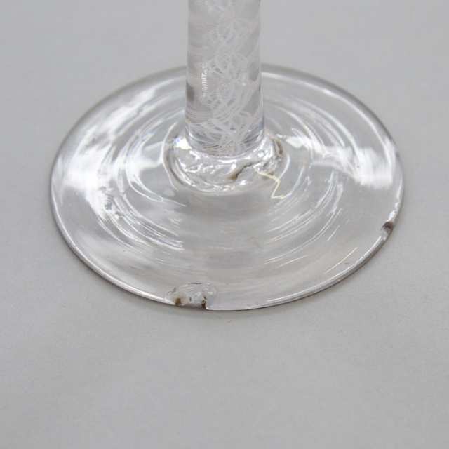 Jacobite Engraved Opaque Twist Stemmed Wine Glass and a Fluted Wine Glass, c.1765