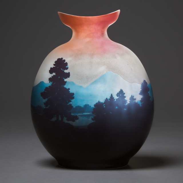 Gallé Cameo Glass Landscape Large 'Pilgrim' Vase, c.1900