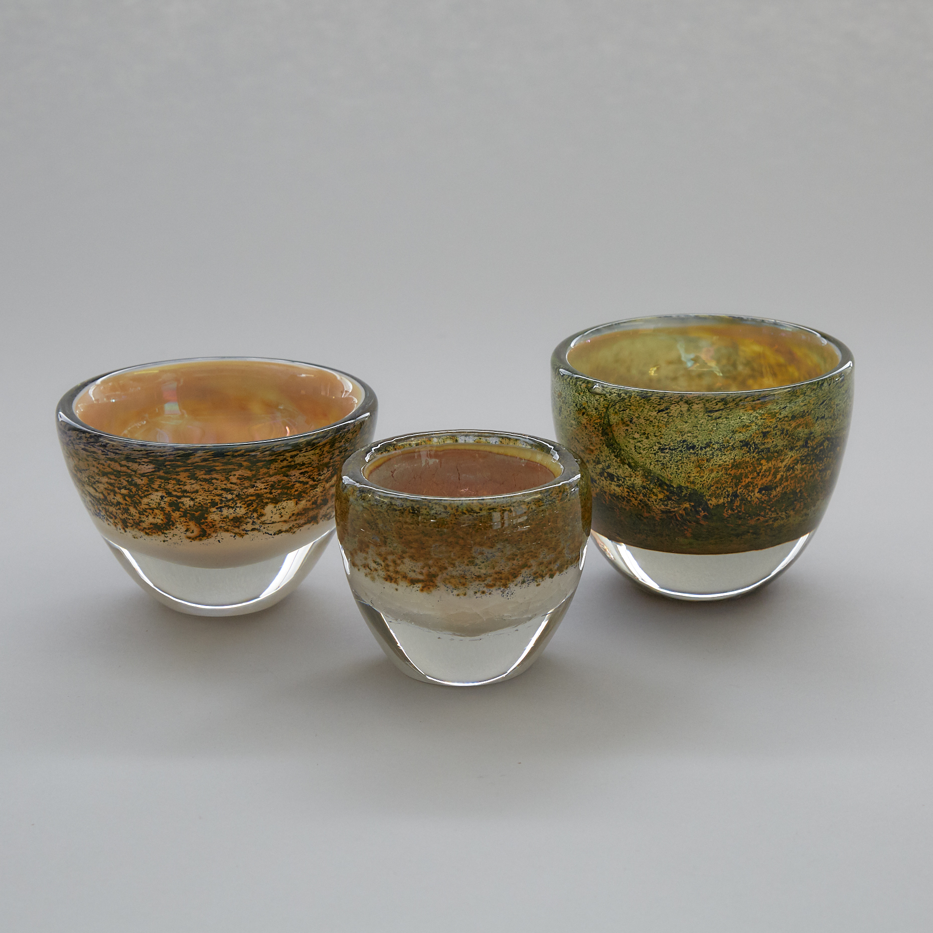 Toan Klein (American/Canadian, b.1949), Three Internally Decorated Glass Bowls, 1978