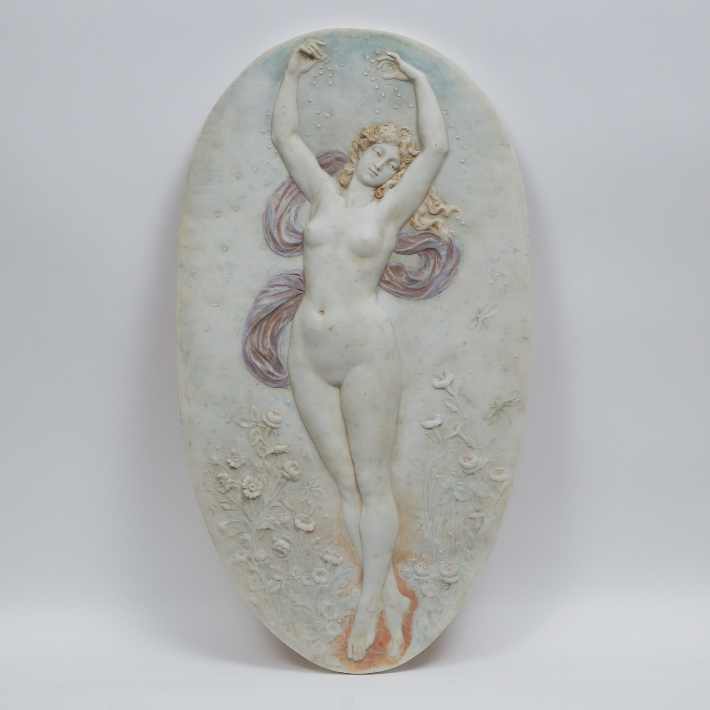 French Art Nouveau Marble Relief Oval Architectural Panel, late 19th century