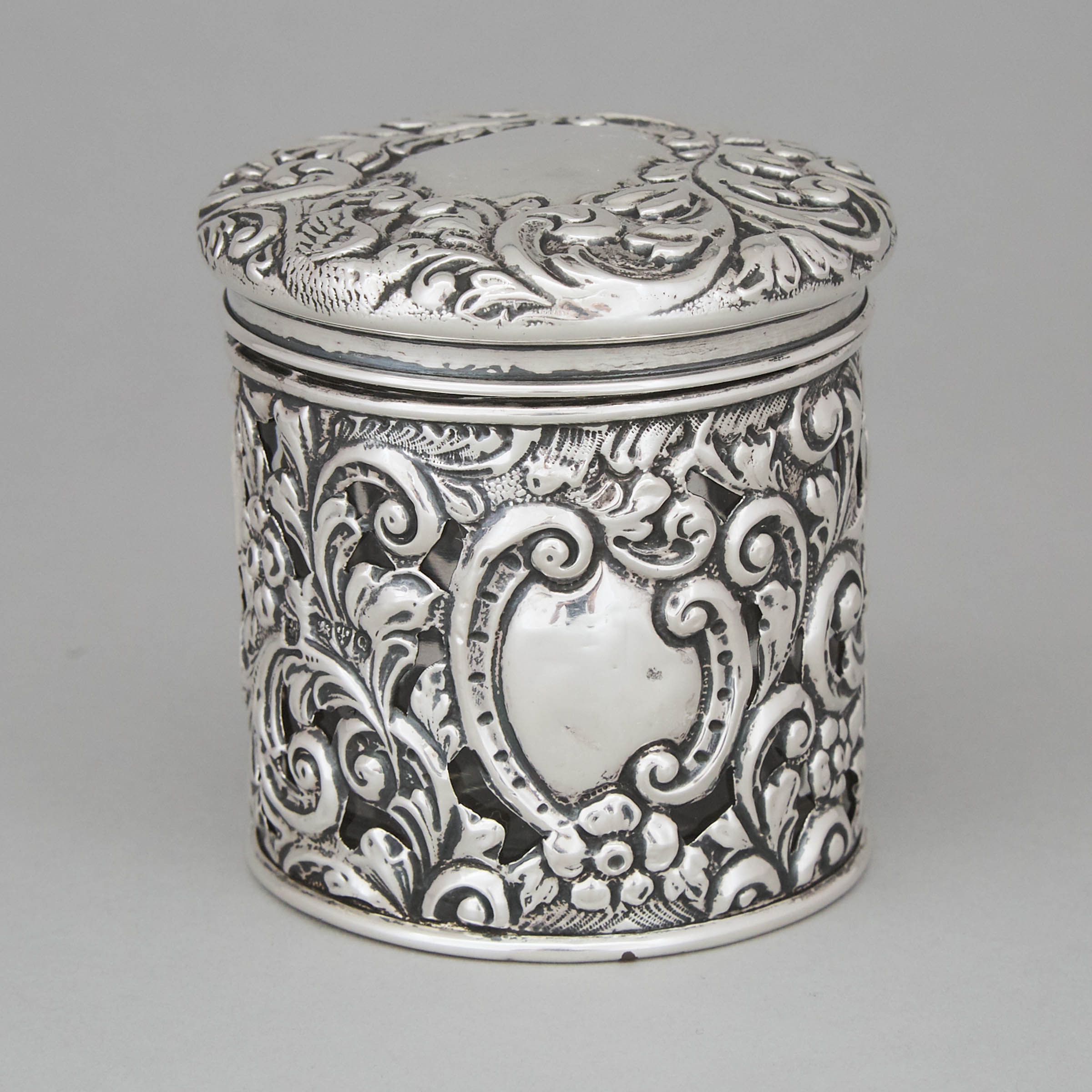 Late Victorian Repoussé Silver Mounted Glass Jar, James Deakin & Sons, Chester, 1899