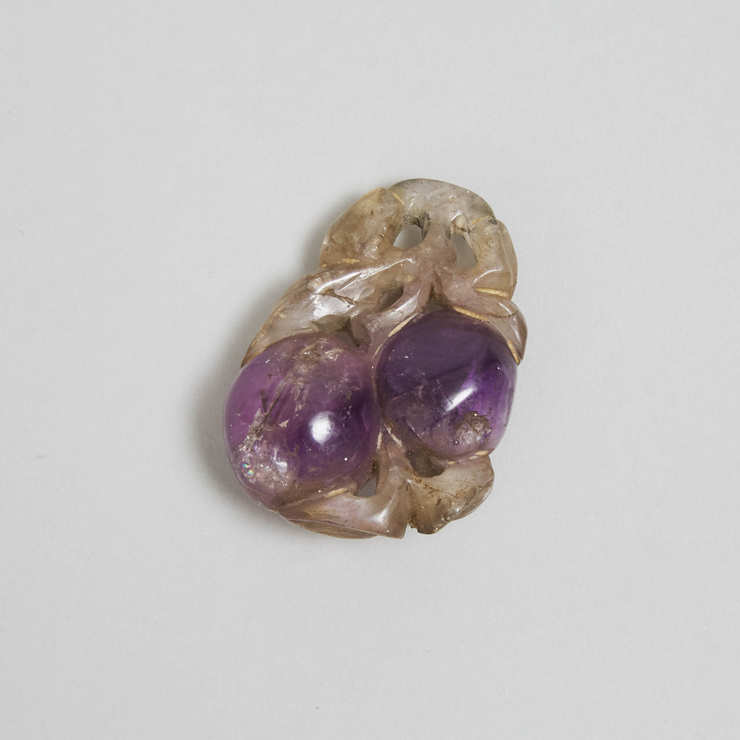 Small Chinese Carved Fluorite Double Peach Form Group, 20th century