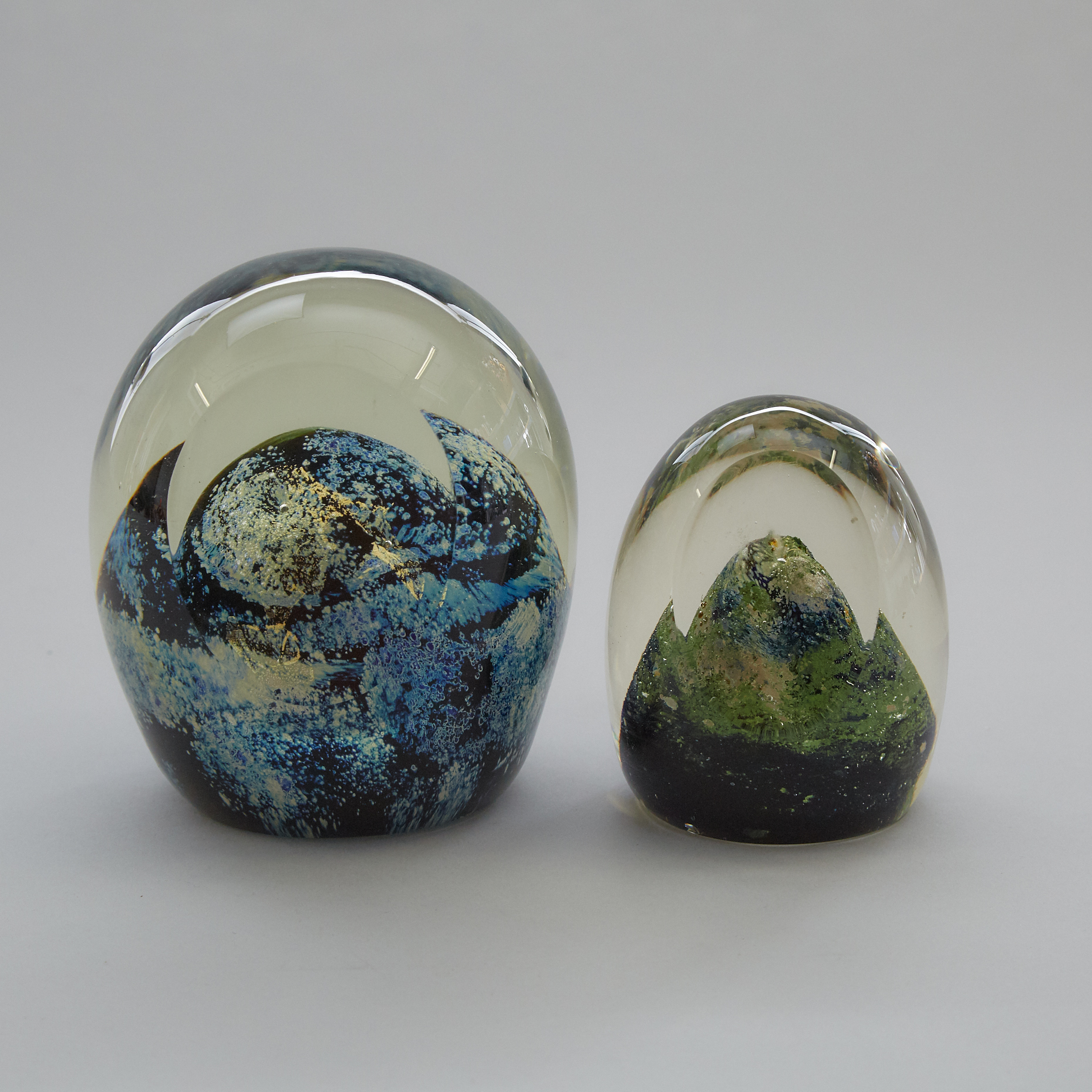 Toan Klein (American/Canadian, b.1949), Two Internally Decorated Glass Paperweights, 1977/81