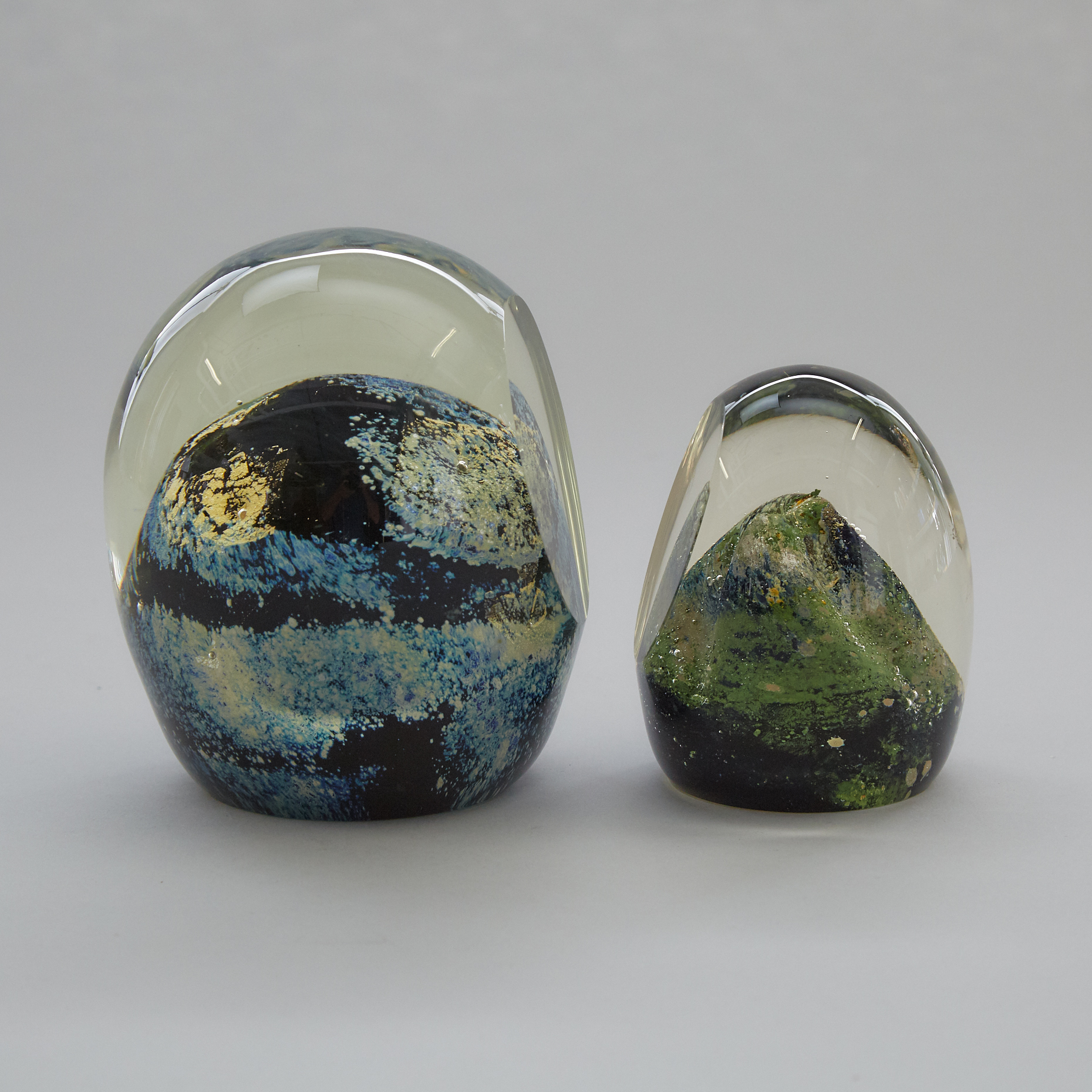 Toan Klein (American/Canadian, b.1949), Two Internally Decorated Glass Paperweights, 1977/81