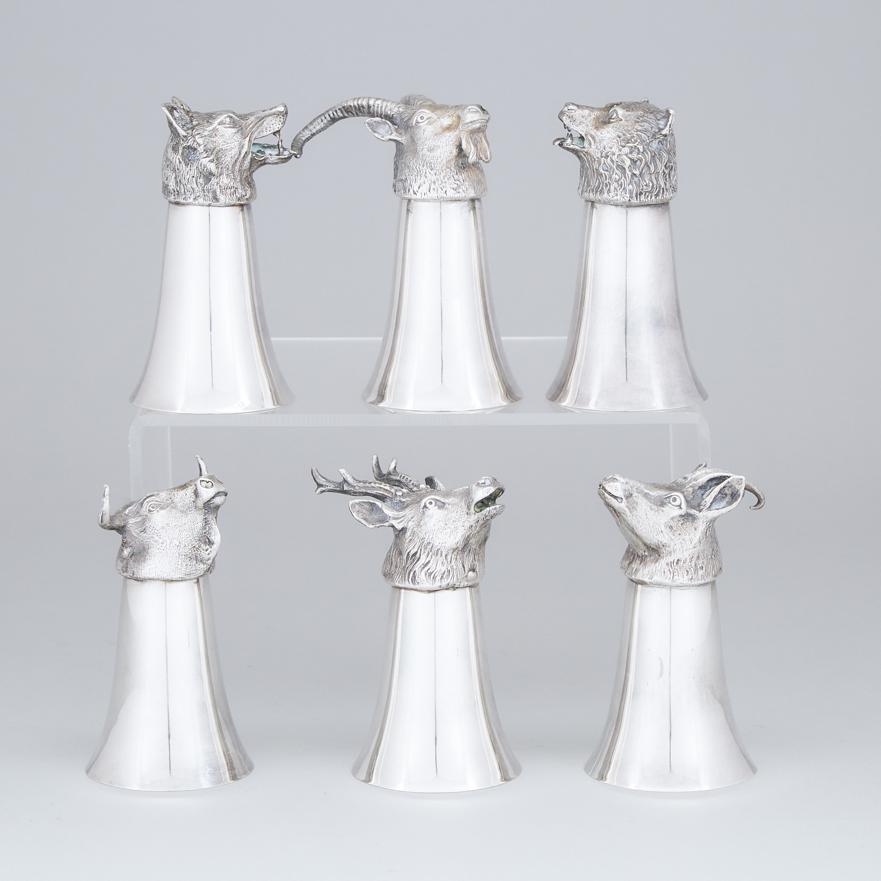 Six Silver Plated Stirrup Cups, 20th century